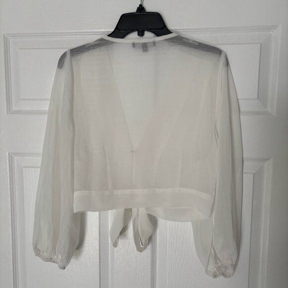 Lulus In The Breeze White Sheer Long Sleeve Tie-front Top - Size M - Picture 5 of 6